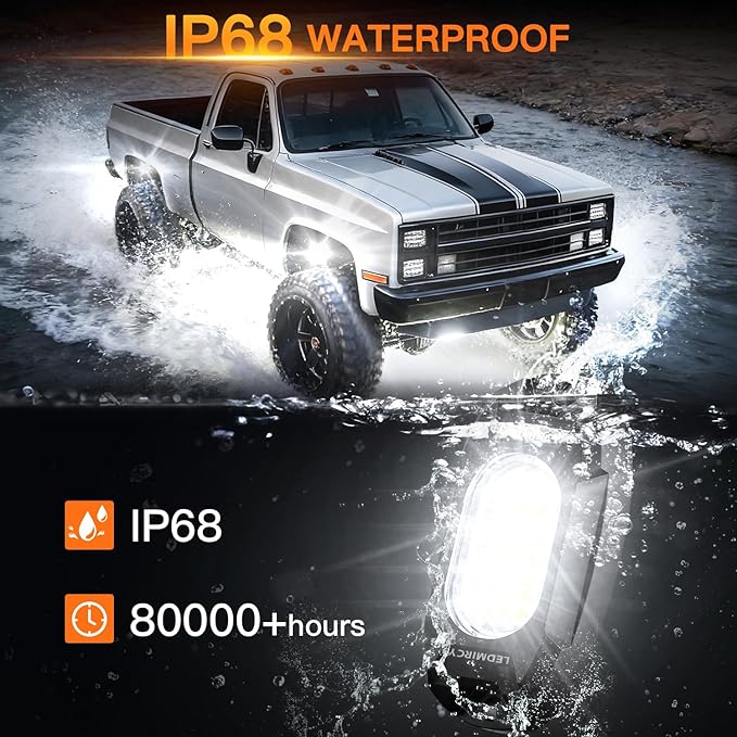 Rock Lights,LEDMIRCY R6 LED Pure White Rock Lights 20PCS with Rocker Switch Wire Harness Kit Super Brigh Luces para Carro for Trucks Off Road ATV SUV High Power Light Waterproof Shockproof
