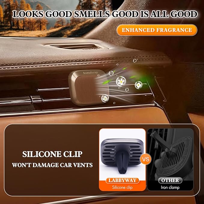 Labbyway Car Air Fresheners-Scent Diffuser for Car-Includes Fruit/Plants Scented Refills-Car Air Freshener vent clips-Long Lasting Air Freshener-Car Fresheners-Odor Eliminator-Champagne Gold