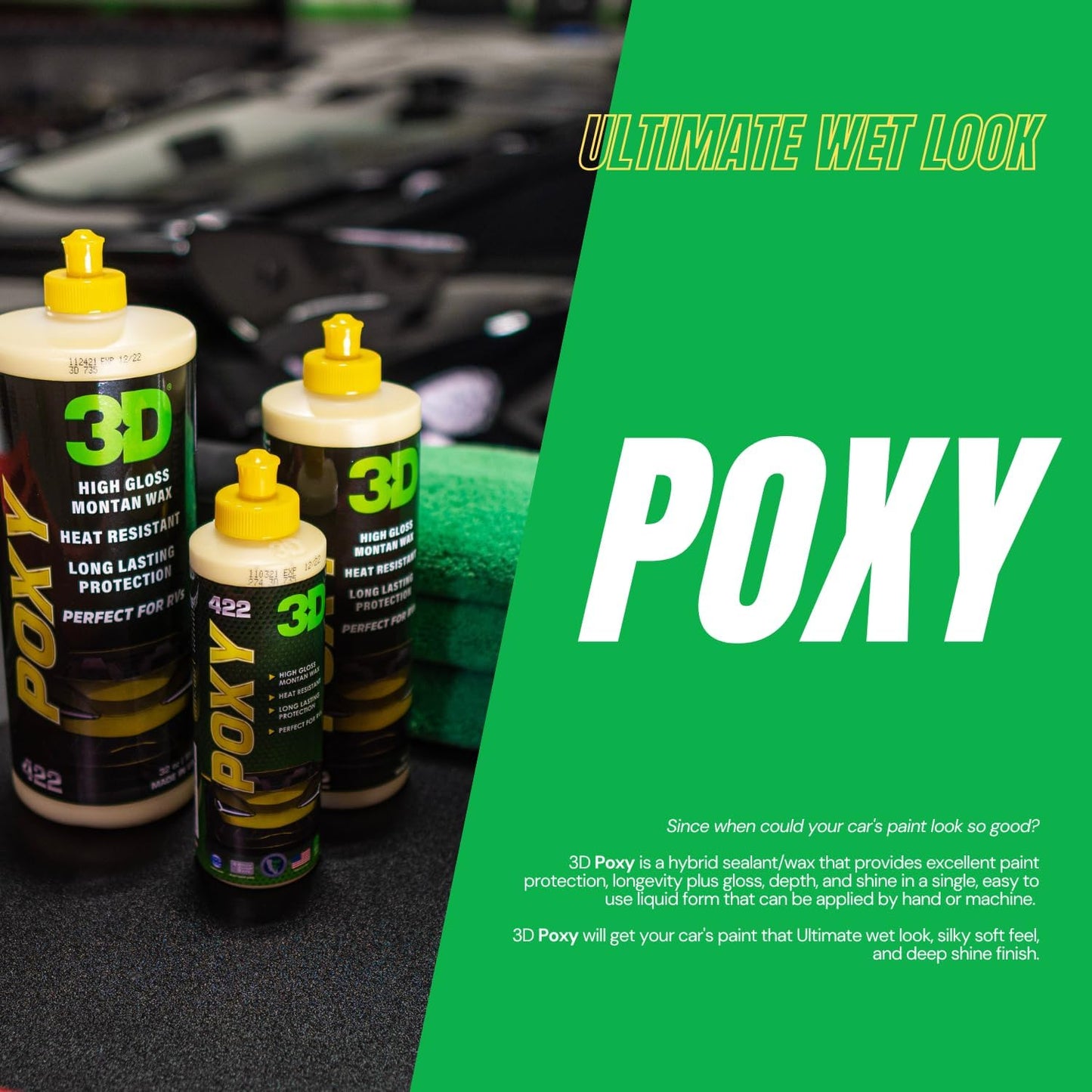 3D POXY Montan Wax Sealant – Long Lasting Hybrid Car Wax for High Gloss Finish & Paint Protection | Non-Staining Formula | Easy to Apply | Made in USA |8 oz