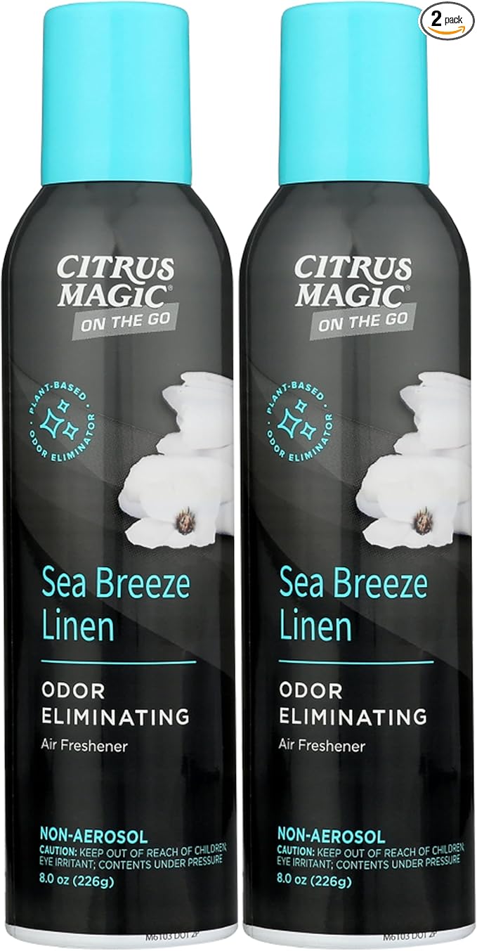 Citrus Magic On The Go Odor Eliminating Air Freshener Spray for Auto, Sea Breeze Linen, 8-Ounce, Pack of 2