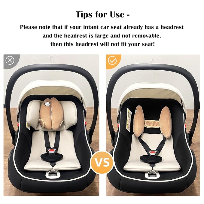 Baby Travel Pillow for Infant Car Seat, Adjustable Infant Head Neck Support, Portable Stroller Headrest Pillow for Toddler, Banana Baby Travel Headrest Pillow for Pushchair, Swings, Brown