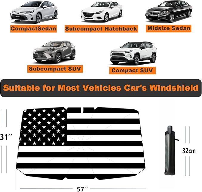 Windshield Sun Shade Umbrella for Car Front Window Sun Visor for Windshield Car Summer Accessories Protect Interior from UV Rays & Heat for Sedan, Compact SUV, Hatchbacks 57"*31"