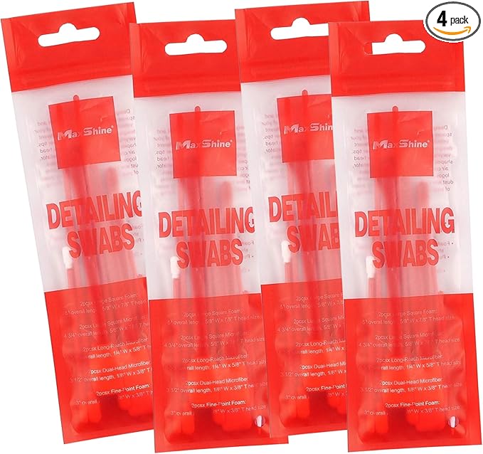 Maxshine Universal 4-Pack Detailing Swabs – Precision Cleaning Tools for Tight Spaces, Vents, Emblems & Hard-to-Reach Areas – Reusable Foam Tips for Car Detailing & Electronics