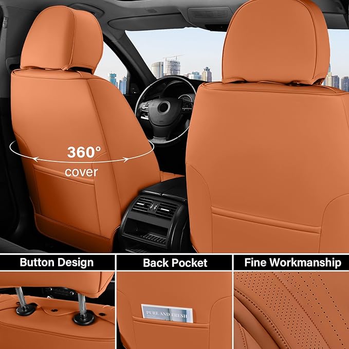 Coverado Brown Seat Covers Full Set, Luxury Leather Seat Covers for Cars, Automotive Seat Covers, Waterproof Car Seat Protector, Front and Back Car Seat Cushions Universal Fit for Most Cars