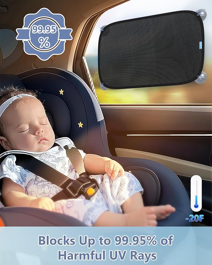 Car Window Shades for Baby【8 Suction Cups & Static Cling】 2 Pack-21"x14" Side Window Cover for Child,Certified Sunshades for Kids to Block 99.9% UVR, Sun Shade Universal Fit Most of Cars