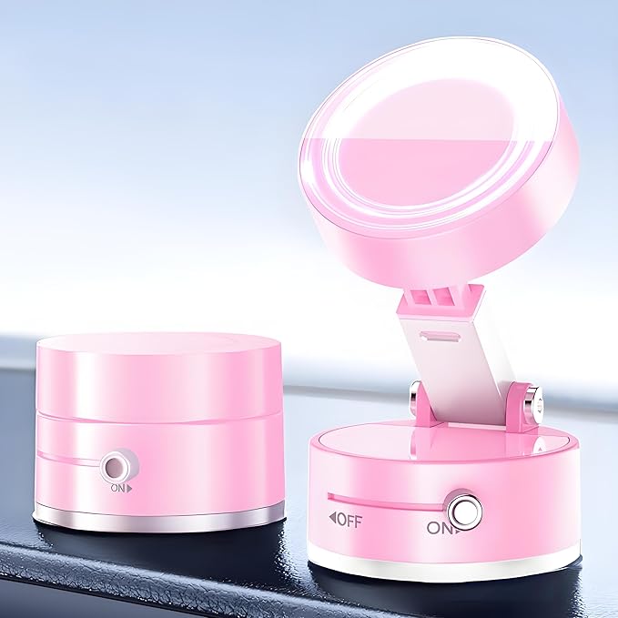 JingJinYY Vacuum Suction Magnetic Phone Holder, 2025 Upgraded Foldable and Retractable Magnetic Mount, A Movable Vacuum Suction Cup Car Phone Stand for Cars/Gyms/Mirrors/Smooth Surface (Pink)