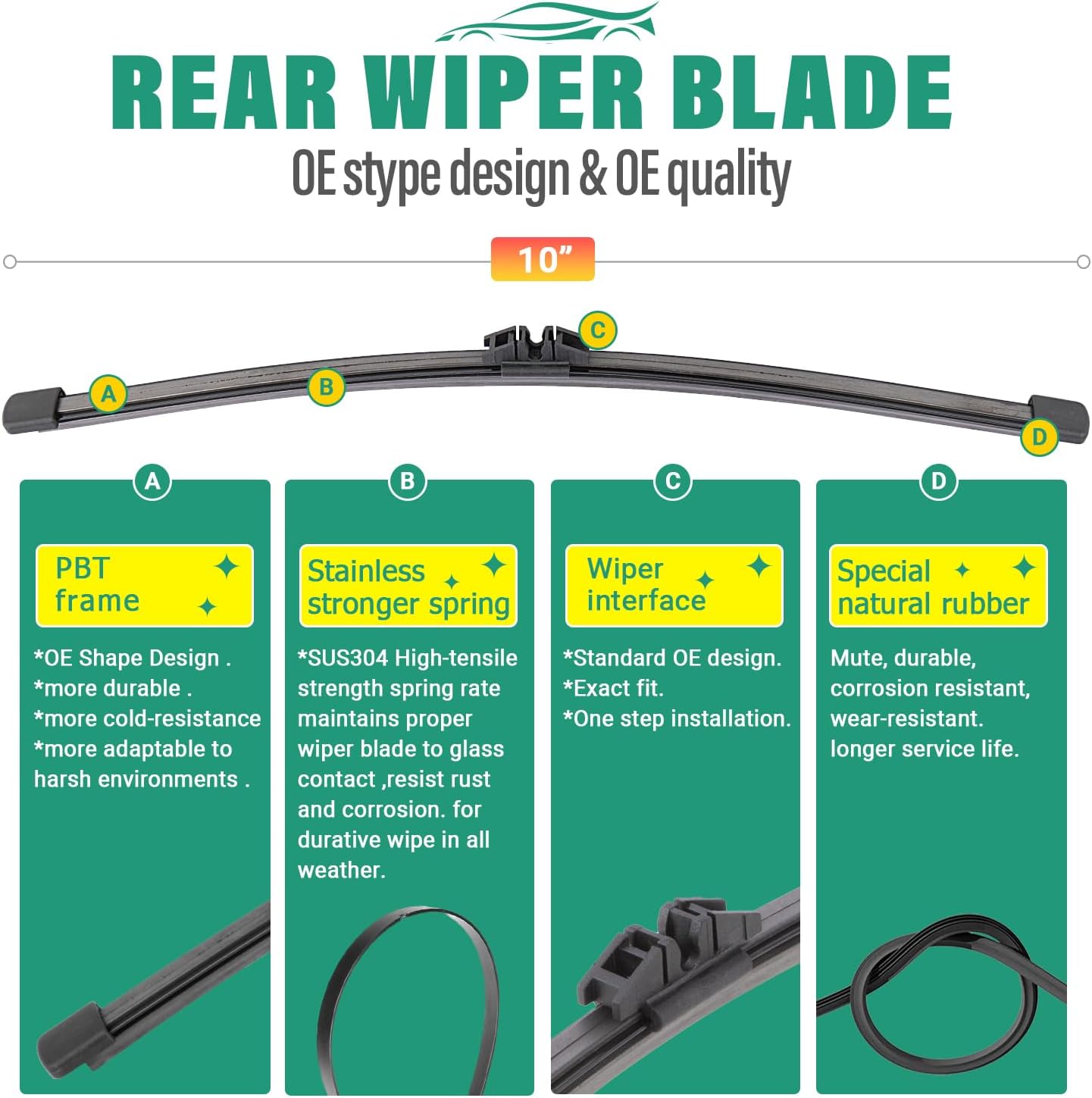 23" 21" 10" Windshield Wiper Blades Replacement for Mini Cooper Countryman 2017 2018 2019 2020 2021 2022 2023 BMW Mini Country Man SUV F60 Premium Front Rear Wipers Set - OEM Quality (Pack of 3)