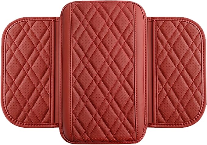 Car Center Console Cover, Leather Vehicle Arm Rest Cushion with 2 Storage Bags, Automotive Armrest Interior Seat Box Pad Accessories, Universal for SUV, Sedan, Truck (Red)