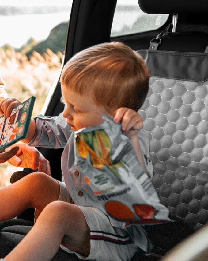 Owleys Set Seat Back Organizer & Car Seat Protector Hexy Waterproof & Non-Slip Protector for Child Car Cushion for Leather and Fabric Seats (Gray)