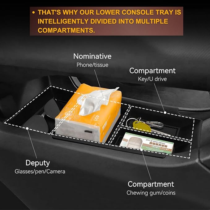 2 Pack Center Console Organizer for 2026 2025 2024 Chevy Equinox EV LT/RS Interior Accessories - Lower Center Console Organizer Tray& Armrest Storage Box - ABS Plastic, Black