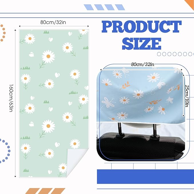 2 Pack Car Seat Towel Covers with Storage Bag 63 x 32 Inch Athletic Running Towel Seat Sweat Washable Non Slip Cover Gift for Car Outdoor Sport Activities (Daisy)