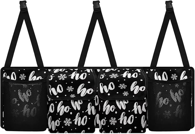 Hanging Car Trunk Organizer, Black Christmas Car Back Seat Storage Bag with 4 Pockets Waterproof Auto Interior Accessories for SUV MPV Sedans Trucks Van