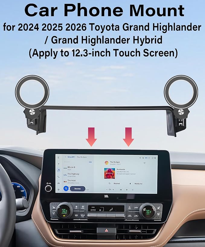 Magnetic Car Phone Holder for Toyota Grand Highlander/Grand Highlander Hybrid 2024 2025 2026 Accessories Apply to 12.3 Inch Screen Fixed Clip MagSafe Passenger Cell Phone Mount