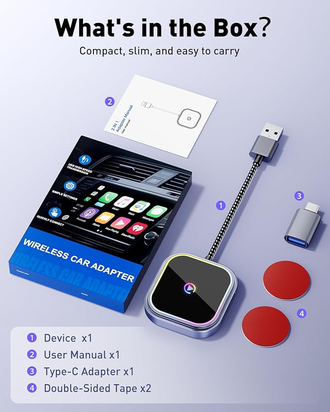 Wireless CarPlay Adapter & Android Auto Dongle, Dual Mode Wired to Wireless Converter, 5.8GHz Fast WiFi, One-Touch Smart Button, Auto-Connect, Plug & Play for Car Stereo