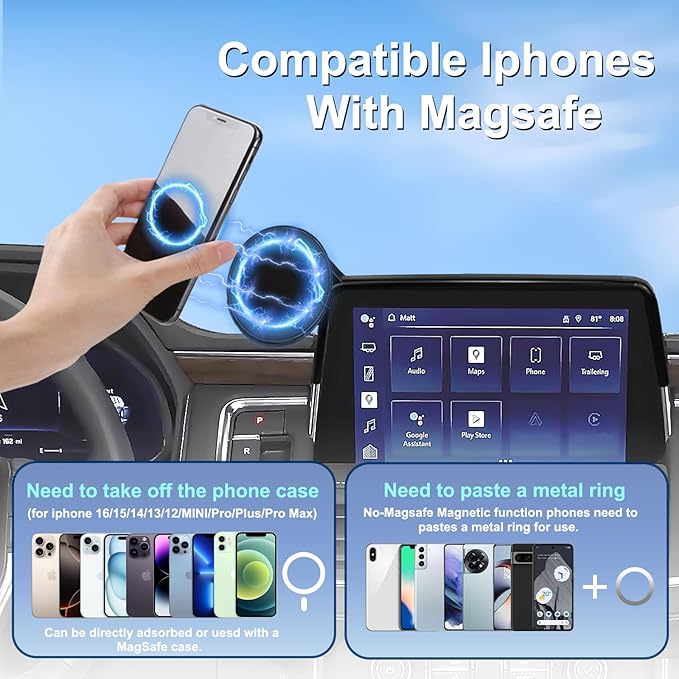 Car Phone Holder for 2021-2024 Chevy Suburban Tahoe/GMC Yukon Accessories 10.2-inch Screen Fixed Clip, Magnet Cell Phone Mount Compatible with MagSafe 360° Rotation Phone Automobile Cradles