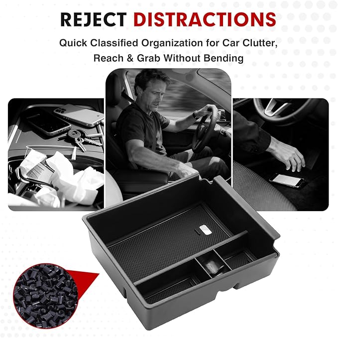 Autorder Center Console Organizer for 2022-2026 Hyundai Santa Cruz Accessories Car Armrest Storage Box Middle Console Tray Container with Black & Red Non-Slip Silicone Mats