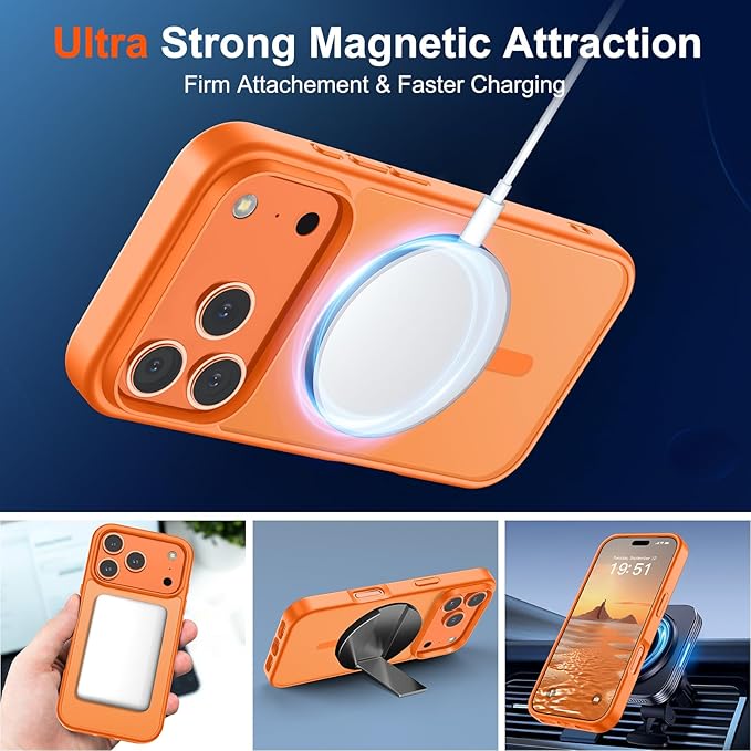 SUPFINE Magnetic for iPhone 17 Pro Max Case with Screen Protector (Compatible with MagSafe)(Military Grade Drop Protection) Translucent Matte Shockproof Phone Cover,Starry Orange