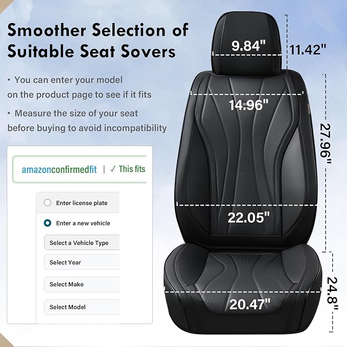 Coverado Car Seat Covers, 5 Seats Black Seat Covers for Car, Luxury Faux Leather Seat Cover, Front and Back Seat Cover, Waterproof Car Seat Protector, Universal Car Seat Cushions Fit for Most Vehicles