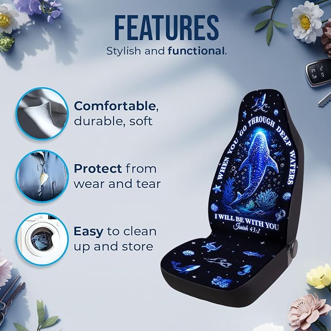 GENANY Bible Verse Car Seat Covers Set of 2, Sea Themed Breathable Front Seat Covers for Truck Sedan SUV, Christian Car Accessories, Christian Gift for Women Men