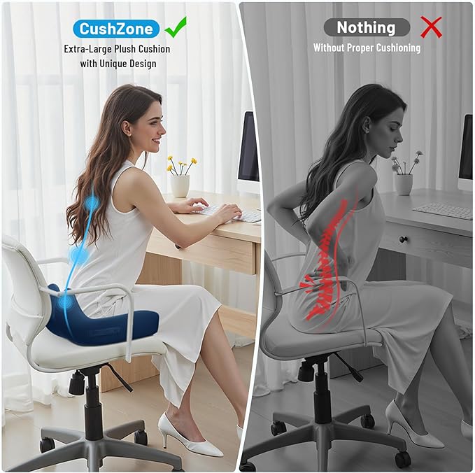 Memory Foam Seat Cushion for Office Chair, Ergonomic Coccyx Cushion for Desk Chair, Tailbone Support Pillow for Long Sitting, Non-Slip Seat Pad for Home, Gaming Chair -Navy Blue, X-Large