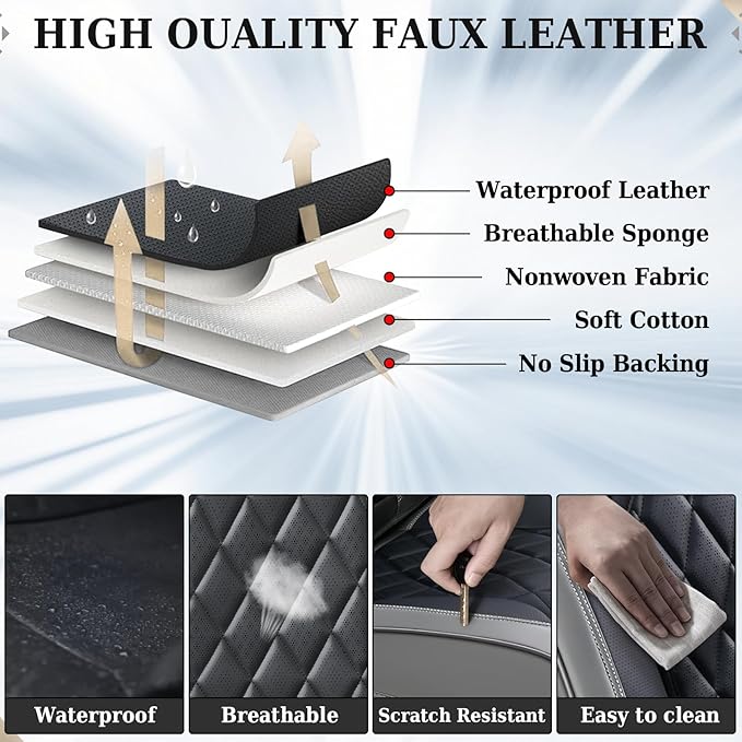 Coverado Car Seat Covers Front Seats, Waterproof Seat Covers, Faux Leather Car Seat Covers 2 Pack, Universal Car Seat Protector Front Seat Cover Fit for Most Cars Trucks SUV- Gray&Black