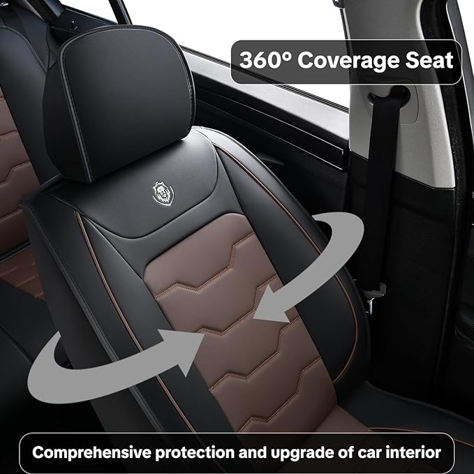 Car Seat Cover Full Set Kit, Universal Car Seat Cover for Cars, Waterproof Leather, Protect & Upgrade Car Interior, Airbag Compatible, Easy to Install & Clean, for SUV, Pickup Truck, Sedan
