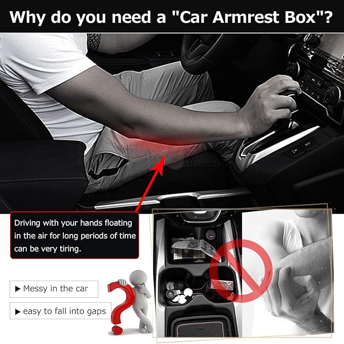 T TGBROS Car Armrest Box for 2002-2008 Honda Fit Jazz Hatchback(Not Fit The Sedan Model) Storage Center Console Double Layer 7 USB Ports Armrest Organizer Box (All Black)