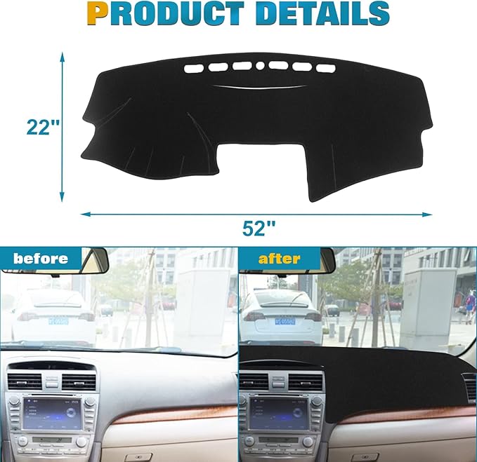 x xotic tech Center Console Dashboard Mat Pre-Cut Non-Slip Sunshield Sun Glare Protector Dash Carpet Pad Black Cover Compatible with Toyota Camry 2007-2011