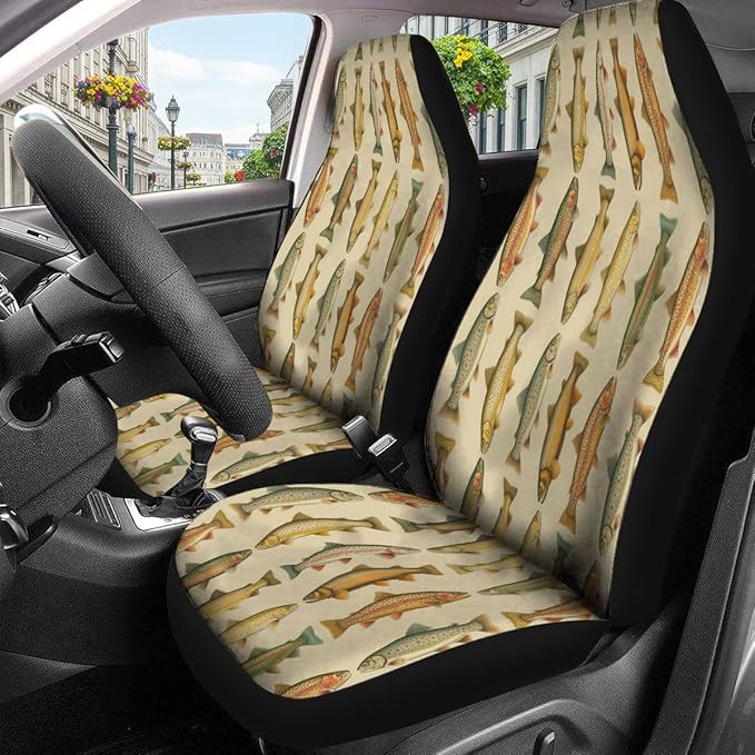 GENANY Trout Fishing Car Seat Covers Set of 2, Breathable Front Seat Covers for Truck Sedan SUV, Fishing Car Accessories, Fish Themed Gift for Women Men