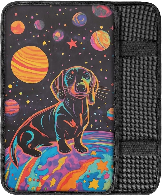 UNICEU Universal Fit Car Armrest Cover Dachshund Planet Print Auto Center Console Armrest Pad Anti Slip Armrest Seat Box Cover Protector Comfortable Car Interior Decor Accessories