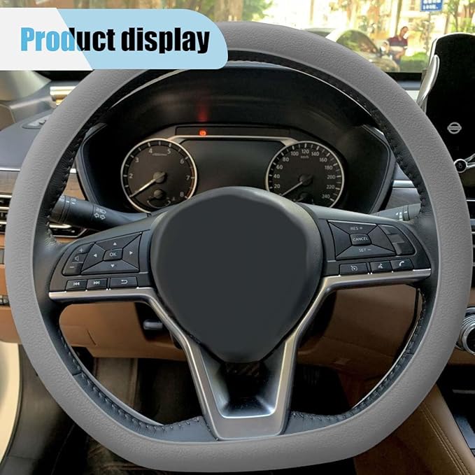 3PCS Silicone Car Steering Wheel Cover Set - Includes Car Handbrake Cover & Gear Shift Cover & Anti-Slip Steering Wheel Protector, Universal Auto Interior Decoration for Most Cars (Grey)