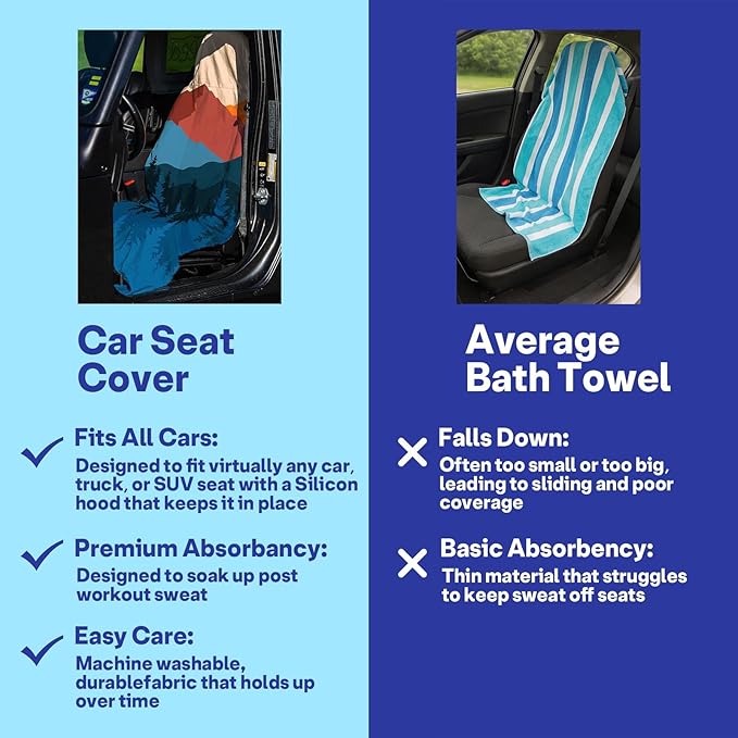 2 Pack Car Seat Towel Covers, Sweat Protector for Front Seats, Premium Thickened Microfiber with Sedona, Breathable & Quick Dry, Machine Washable Cover for Gym Running Beach Universal Fit Sunset