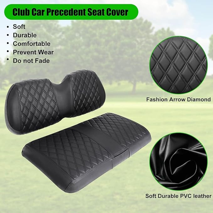 Club Car Precedent Seat Covers, Golf Cart Seat Covers for Precedent OEM Ordinary Seat-Thick Premium Marine Leather Custom Diamond Comfortable/Anti-Scratch/Anti-Fading/Easy to Install