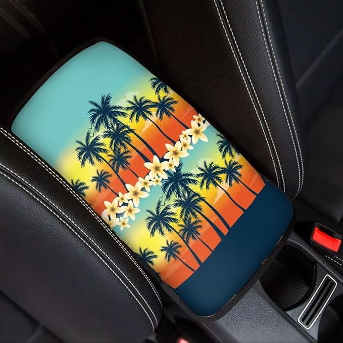 Coldinair Palm Tree Car Center Console Pad,Auto Interior Accessories Decoration,Auto Armrest Cover Protector for Most Vehicle, SUV, Truck, Car