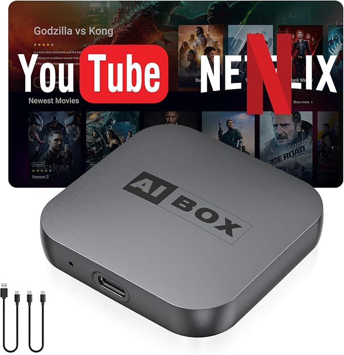 Wireless CarPlay Adapter, Car Adapter with Netflix Fast Car Video Plug & Play, Easy Setup, Supports Netflix/YouTube/TF Card Streaming Equalizers and More for OEM Wired CarPlay/Android Auto Cars