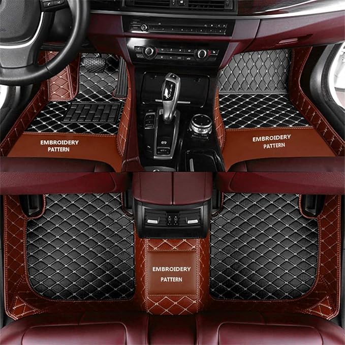 Custom Car Floor Mats for 96% Sedan SUV Sports Car Protection Full Coverage Pads Anti-Slip Leather Floor Lining All Weather Car Floor Mats (Black with Brown)