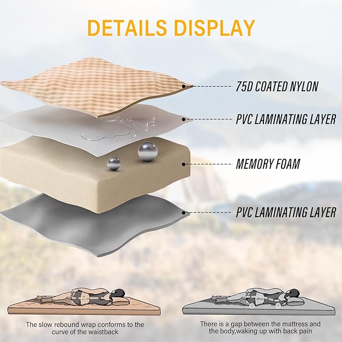 SUV Air Mattress Car Bed Camping, Inflatable Car Camping Pad with Air Pump, Ultrathick Memory Foam Camping Mattress, 9.0 R-Value Insulated Sleeping Pad 2 Person, Camp Mat for Hiking and Backpacking
