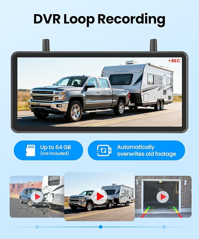 AUTO-VOX Solar Wireless Backup Camera: 7.2" HD Split-Screen DVR Recording, Dual Antenna Signal Upgrade, 3-Minute Easy Install, 1080P Color Night Vision Back Up Camera for Car, Truck, Camper, Trailer