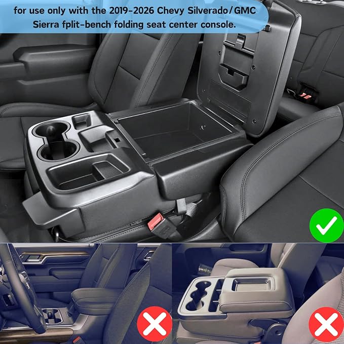 Center Console Organizer for 2019-2026 Chevy Silverado/GMC Sierra 1500, 2020-2026 Silverado/Sierra 2500HD 3500HD Accessories Armrest Storage Tray (Applicable only to Split Bench Seat)