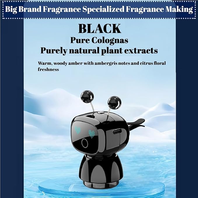Robot Intelligent Aromatherapy Machine, Smart Cute Robot Car Air Freshener, Fine Spray/Fillable/Four-Gear Adjustment/Vibration Sensing/On-Off/Large Capacity Long-Lasting Fragrance/V3 (Black, Cologne)