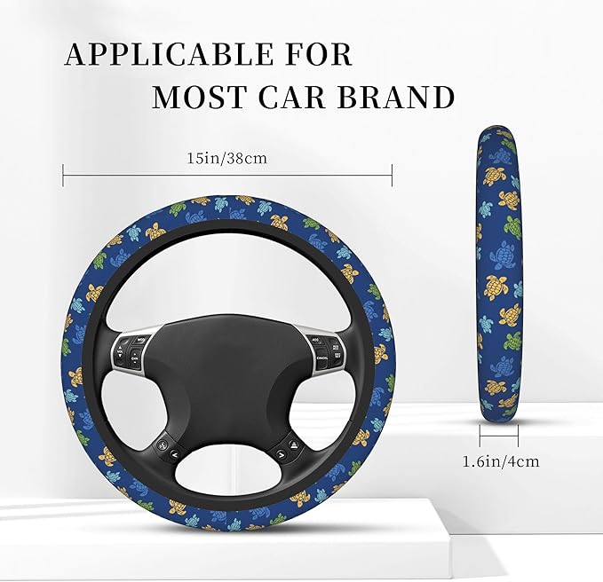 Colorful Turtles Steering Wheel Cover, Elastic Non-Slip Steering Wheel Protector,Auto Interior Decor for Women Girls,Universal 15" Fit for Sedans,Trucks