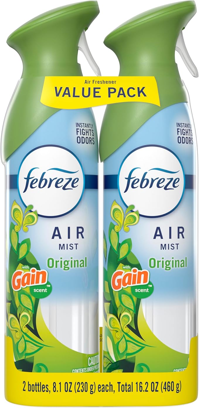 Febreze Air Mist, Air Freshener Spray, Odor Fighting Room Spray, Deodorizer for Home Bathroom Kitchen Office Apartment Dorm Room Classroom, Gain Original Scent, 8.1oz, (Pack of 2)