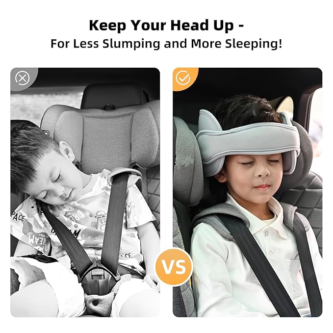 Child Car Seat Head Support - Baby Safety Car Seat Neck Relief Holder, Adjustable Head Band Strap Headrest, Baby & Kids Travel Accessories, Grey