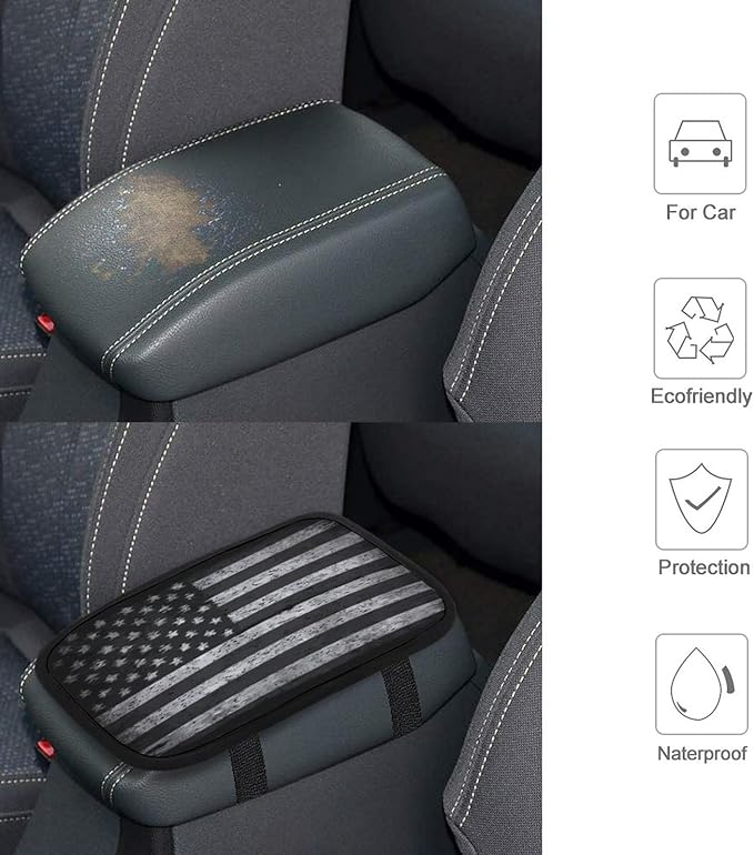 for Vintage Retro American Flag Black Car Center Console Armrest Cover Car Handrail Box Cushion Handrail Box Armrest Cushion Middle Consoles Protector for Most Car