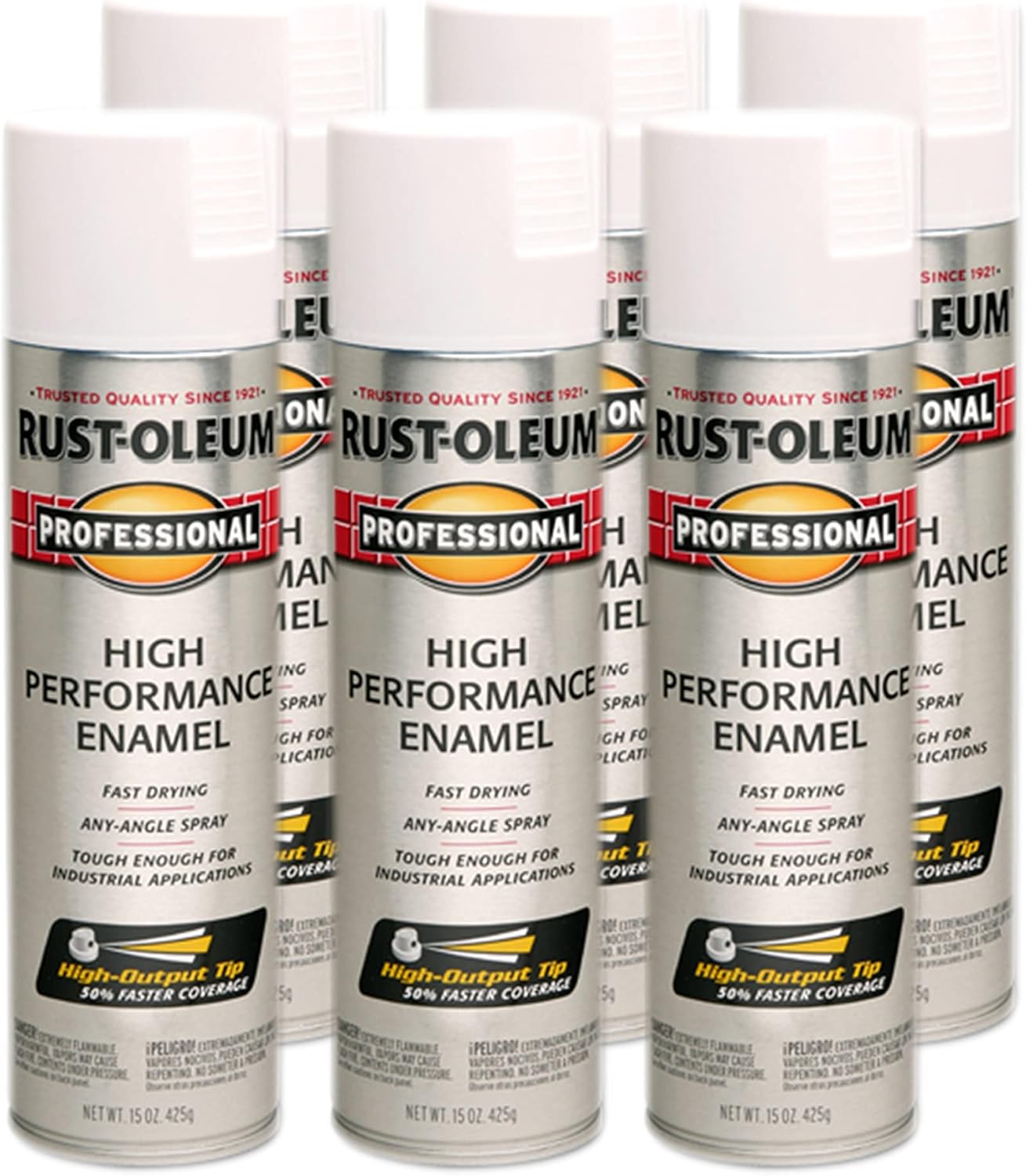 Rust-Oleum 239108-6PK Professional High Performance Enamel Spray Paint, 15 Oz, Semi-Gloss White, 6 Pack