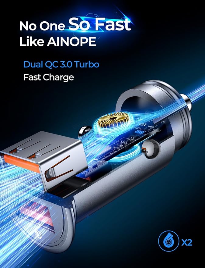 AINOPE USB Car Charger Adapter 45W, Cigarette Lighter USB Charger, Fast Car Charger for Android,[All Metal&Mini] QC 3.0 USB Adapter for iPhone 17 Pro Max 16e 16 15 14 Pro Samsung S26 S25 Mother‘s Day