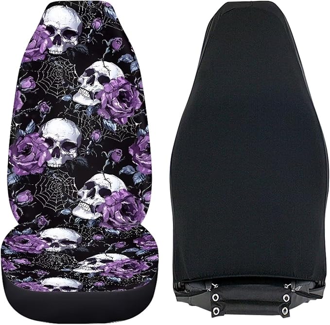 Skull Rose Car Seat Covers for Front Seat Breathable Car Seat Cover Protection Interior Accessories Easy to Install and Clean Universal for Cars Truck SUV Van