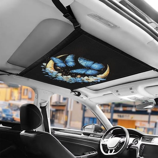 Generic Butterfly Moon Ceiling Storage Net Pocket Car Roof Interior Cargo Net with Zipper, Double-Layer Mesh Roof Organizer, Breathable Mesh Bag, SUV Sundries Storage Pouch