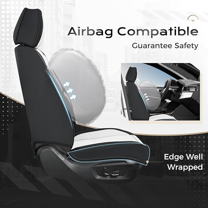 Coverado Seat Covers, Car Seat Covers Front Seats, Leather Seat Covers for Cars, Car Seat Protector Waterproof, Black Car Seat Cushion, Front Carseat Cover Universal Fit for Most Cars White