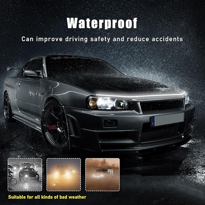 Ohleats 71 Inch Car Hood Light Strip, Exterior Flexible Daytime LED Running Light, Waterproof Auto LED Strip Light with Dynamic Scan Start-up Effect, Car Accessories for SUV Truck (White)